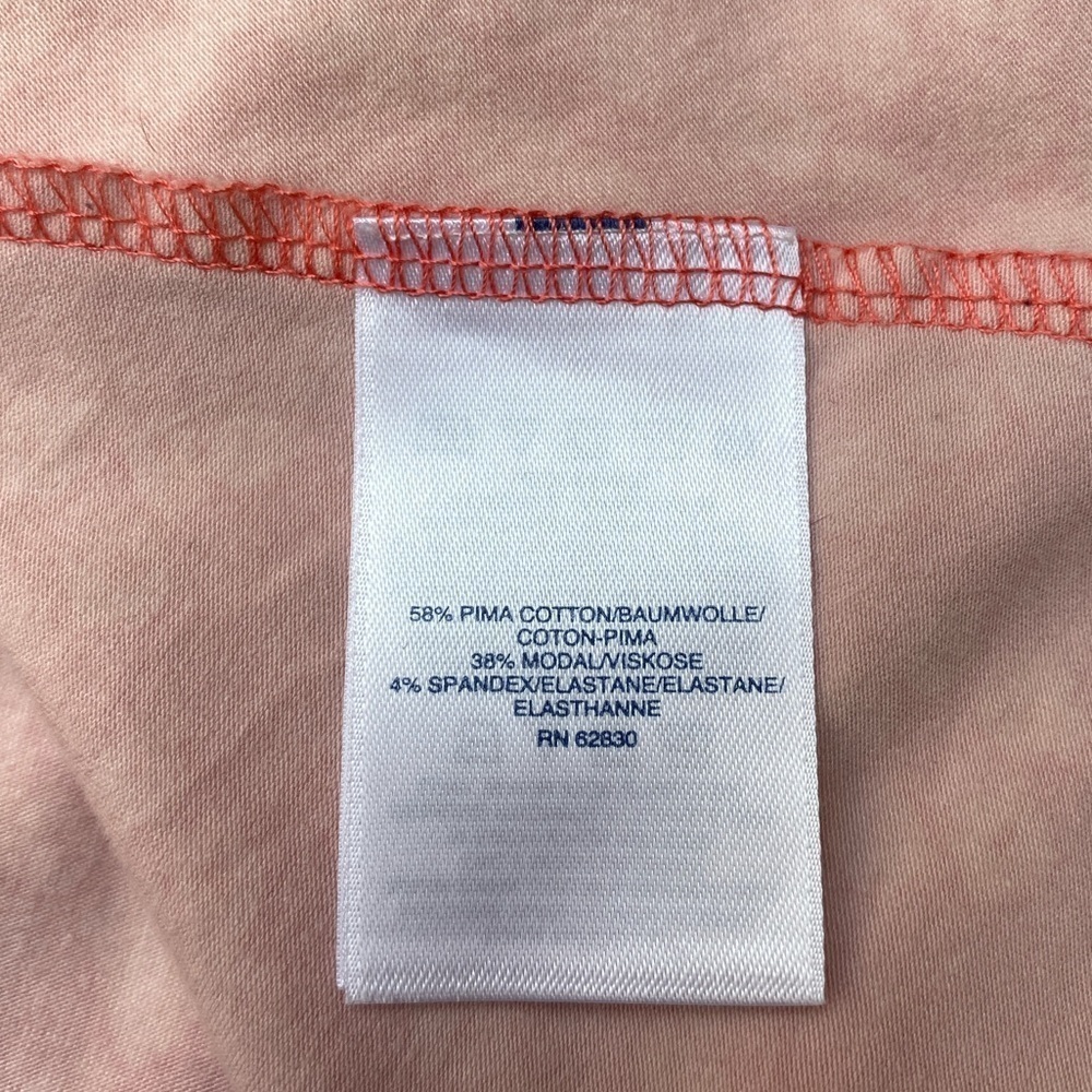 Lands' End | Geometric Stretch Faux Wrap Midi Dress Orange Coral Medium Petite - Picture 6 of 7